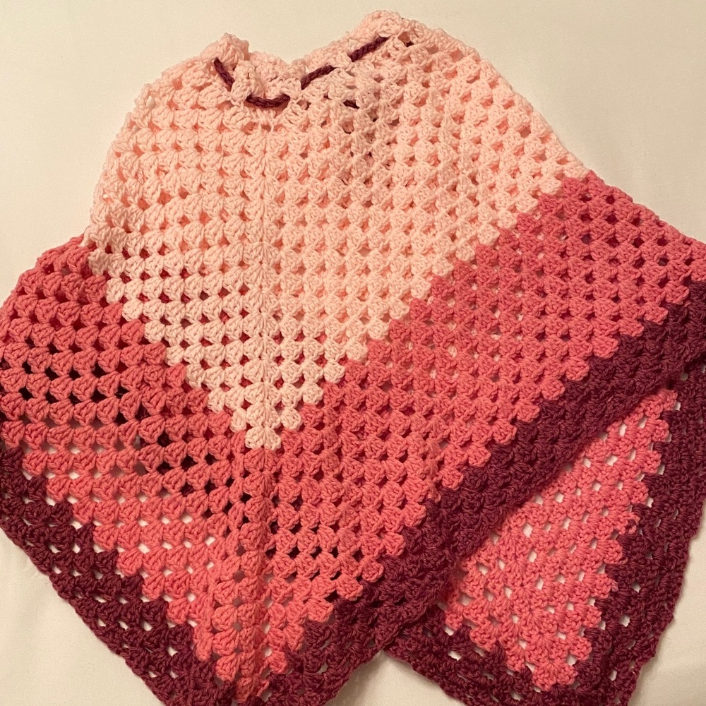 Pink Gradient Crochet Poncho Sweater